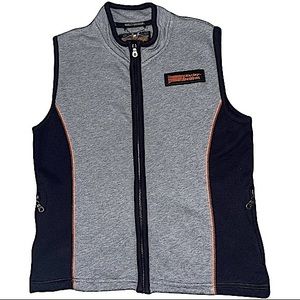 Harley Davidson 📌 size medium zip up vest in grey, black, & orange, zip pockets